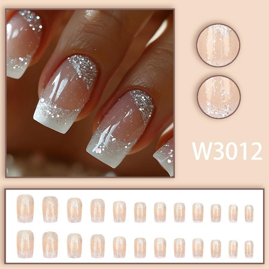 European & American Style Gold Glitter Nude Apricot Press-On Nails