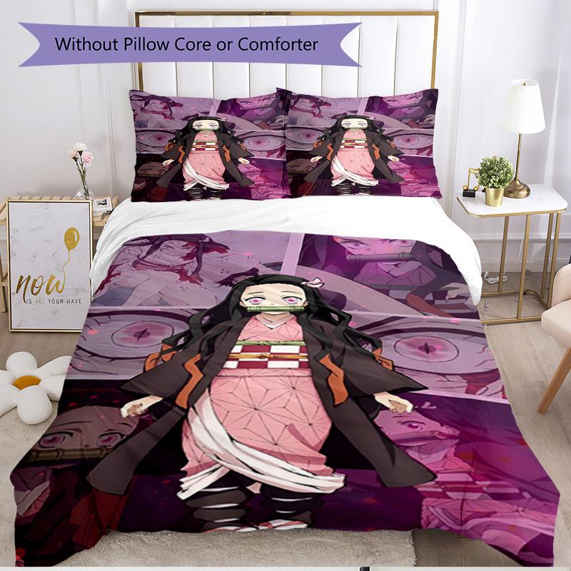 3pcs Duvet Cover Set (1*Duvet Cover + 2*Pillowcase, Without Core), Demon Slayer Print Soft All‑Season Bedding Set, Home Bedroom Decor Gift
