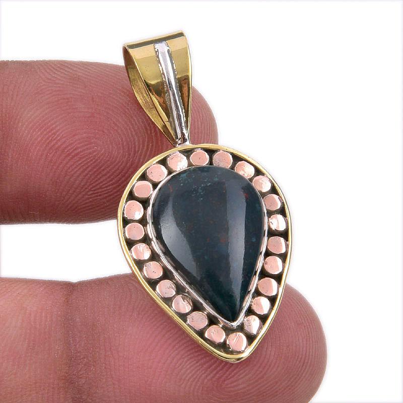 

Natural Bloodstone 925 Solid Sterling Silver Jewelry TwoTone Pendant 1.50 r5S39