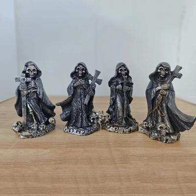 Socha Smrtky Halloween Černá Hororová Roba Socha Gotická Pryskyřice Figurka Santa Muerte pro Halloween Vnitřní Dekorace na Polici Stůl