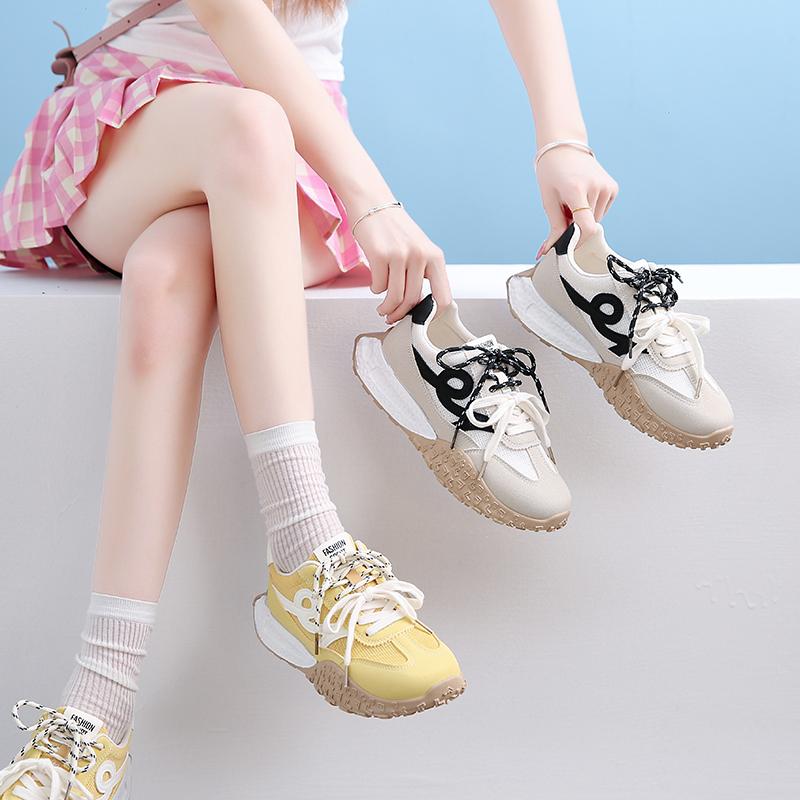 Fashion 2025 Fashion Sneakers Women Suede Leather Mixed Colors Lace-up Round Toe Sliver Flats Ladies Vulcanize Shoes 656