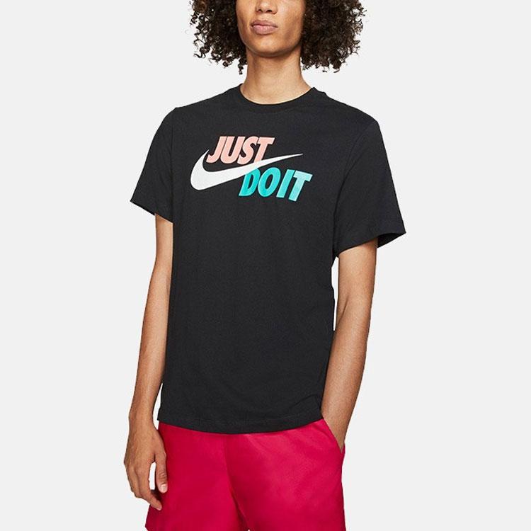 Nike Colorblock Letter Print Crew Neck T-Shirt Men Tops Black AR5007-013