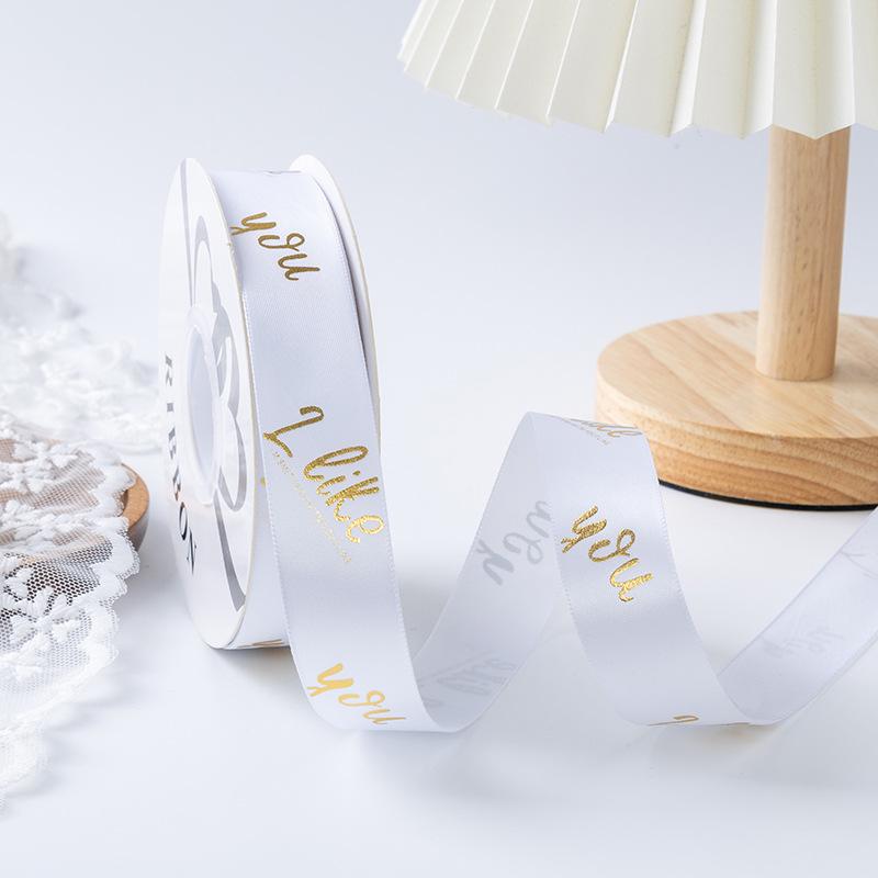 Gold-stamped Polyester Gift Ribbon Bow for Cakes & Floral Packaging