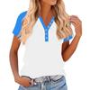 Women's Fashionable Casual V-neck Button-down Summer Color-blocked Printed Short-sleeved Top