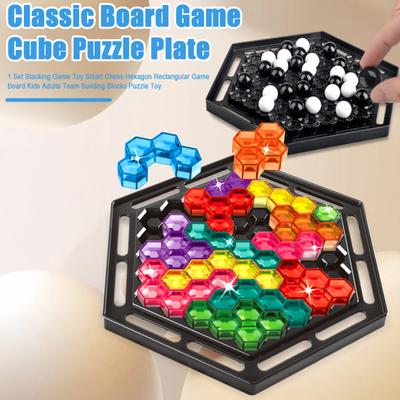 1 Set Stacking Game Toy Smart Chess Hexagon Rectangular Game Board Kids Adults Team Building Blocks Puzzle Toy