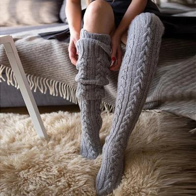 Women Winter Warm Leg Warmers Thigh High Socks Over The Knee Cable Knit Extra Long Non-Slip Stockings Boot Socks Xmas Knit Sock