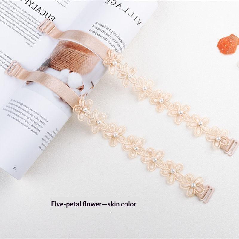 Lace Butterfly Bra Straps 1 Pair Faux Pearl Adjustable Buckle Non-slip for Backless Cocktail Dress Party
