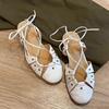 Niche version~ summer new rivet hollow cross strap bag head shoes women's retro shallow mouth low heel soft leather sandals