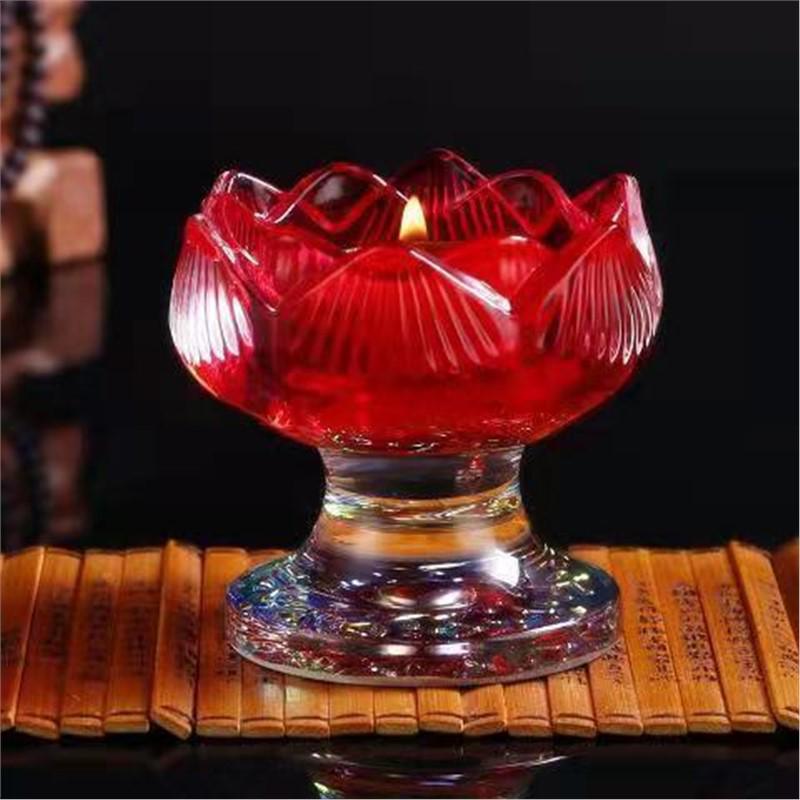 Colorful Lotus Ghee Lamp: Crystal Glass, Pure Copper Candle Holder for Buddhist Offerings