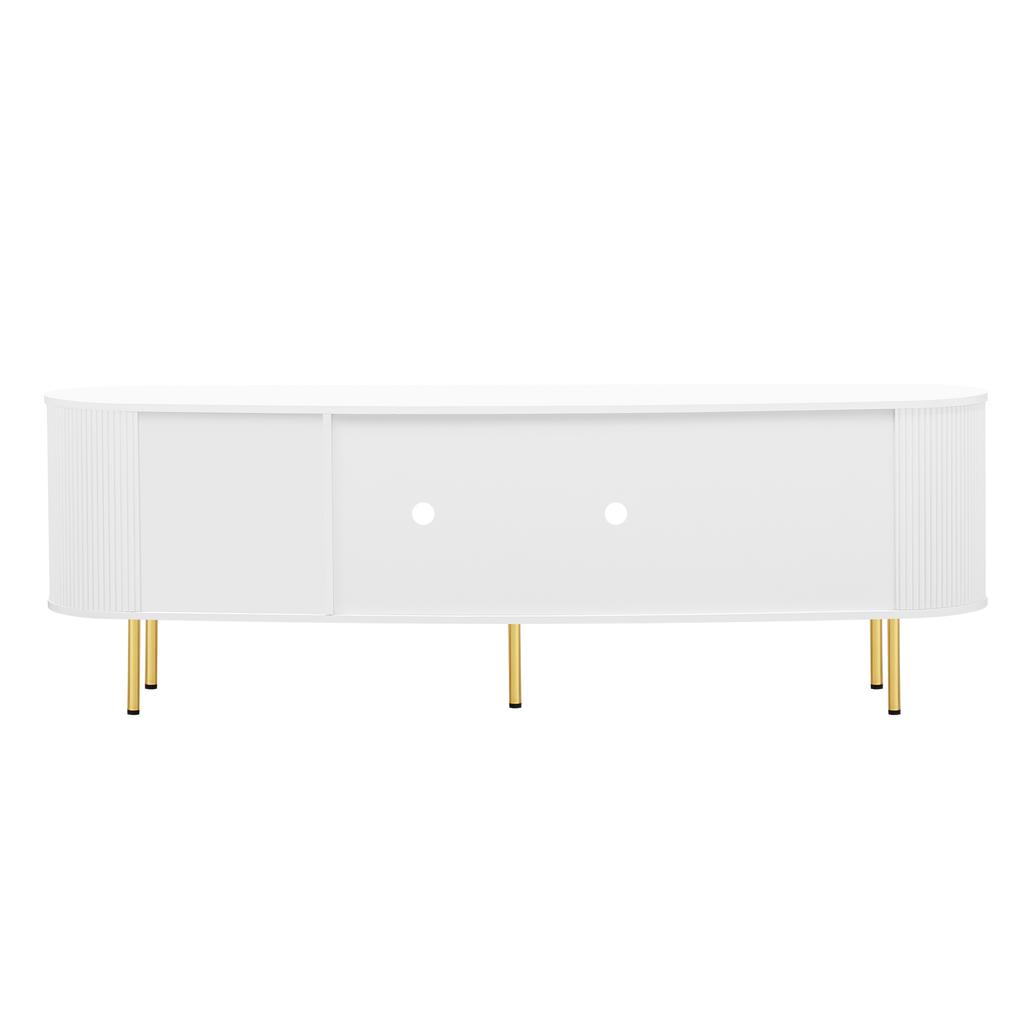 TV cabinet, lowboard with glass doors, practical storage furniture for the living room, golden handles and legs