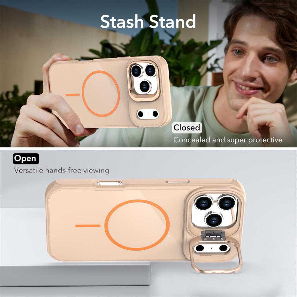 Metal Lens Stand Magnetic For Magsafe Phone Case For iPhone 17 Pro Max Air 16 Plus 15 14 13 12 11 Silicone Wireless Charge Cover