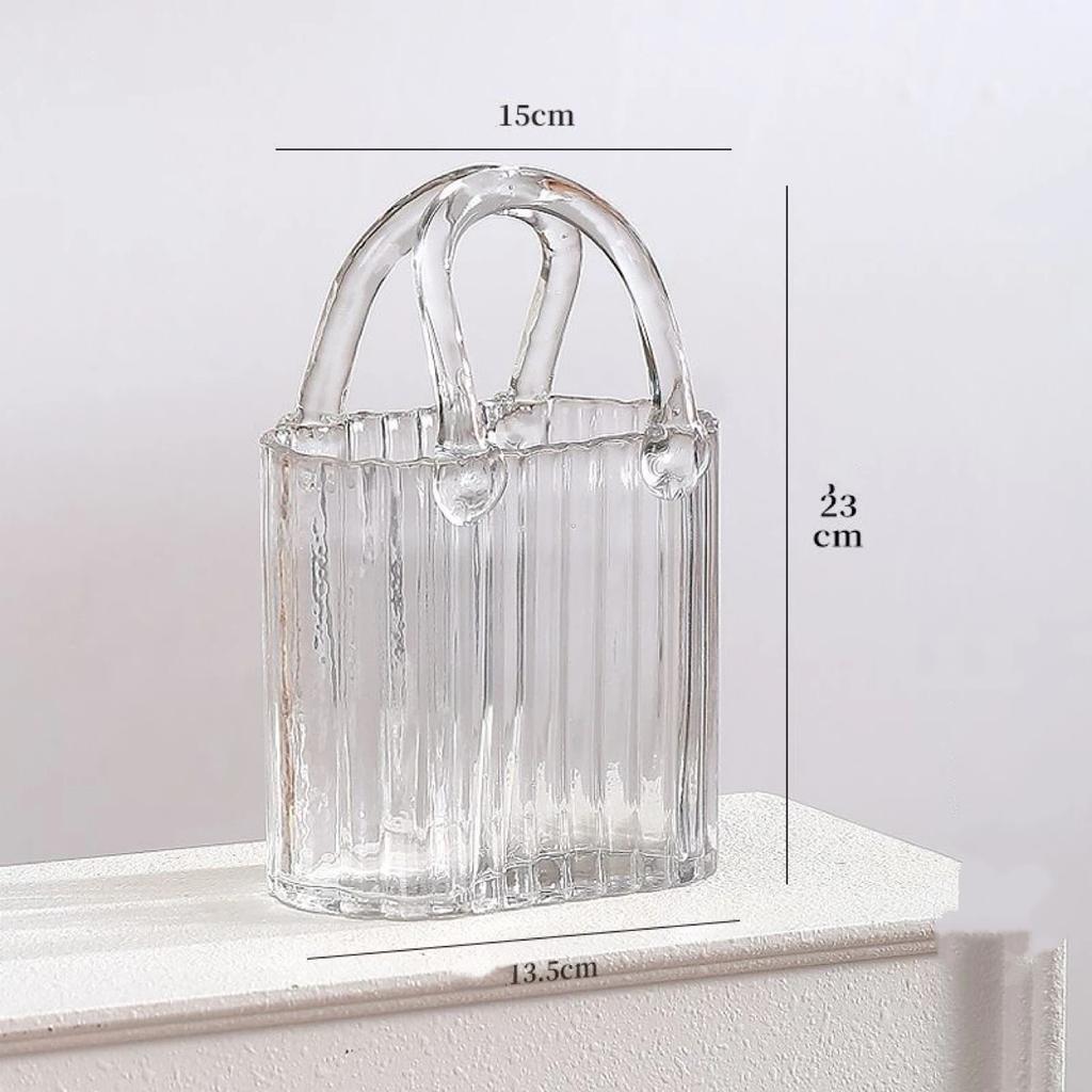 Trendige Glas-Handtaschen-Vase, Kreative Blasen-Fischglas-Blumenvase für Tischplatte, Hydroponische & Dekorative Blumen
