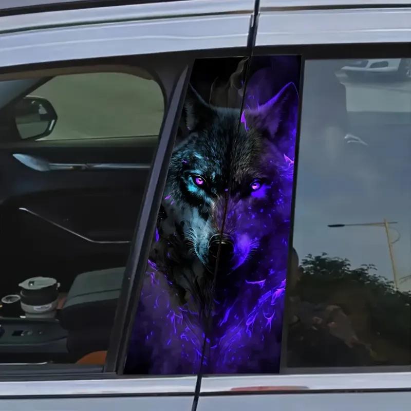 2-Piece Vinyl Cool Wolf Decal Animal Theme B-pillar Glossy Car Sticker for Vehicle Decor