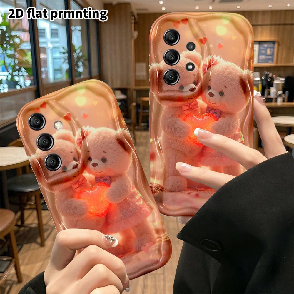 Phone Case: 2D Flat Samsung Galaxy A34 A35 M05 M06 S20 S22 S21 FE Plus 5G Protective Case, a Pair of Pink Teddy Bears, Christmas and Halloween Gift