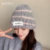 Wool hat women's autumn and winter new striped ear protection hat showing a small face, big head circumference, headgear, warm knitted hat