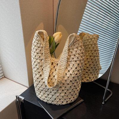 Dámská pletená taška přes rameno, dutá plážová taška s velkou kapacitou, estetická tote kabelka, dámská kabelka na každodenní použití.