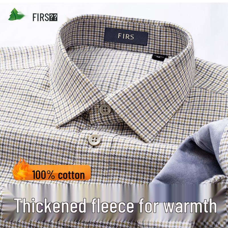 Мужская клетчатая рубашка FIRS из чистого хлопка с начесом, с длинным рукавом 40