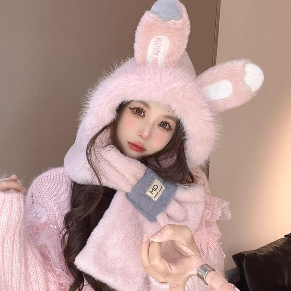 Ear Protection Winter Beanie Winter Fluffy Hat Leisure Bib Scarf Hat  Cycling