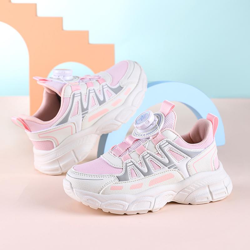 Girls Sports Shoes Lightweight Leather Kids Sneakers Casual Pink Children Anti-slip Walking Running Shoes