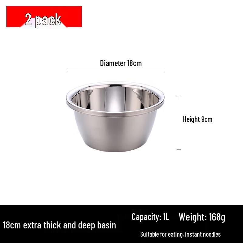 Yishuxiang Thickened Stainless Steel Oval Deep Serving Basin (2-Pack)