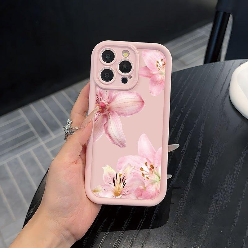 Pink Hibiscus Pattern Phone Case Suitable for iPhone 17 16 15 14 13 12 11 Pro/Max/Plus Anti Drop and Shockproof Back Cover