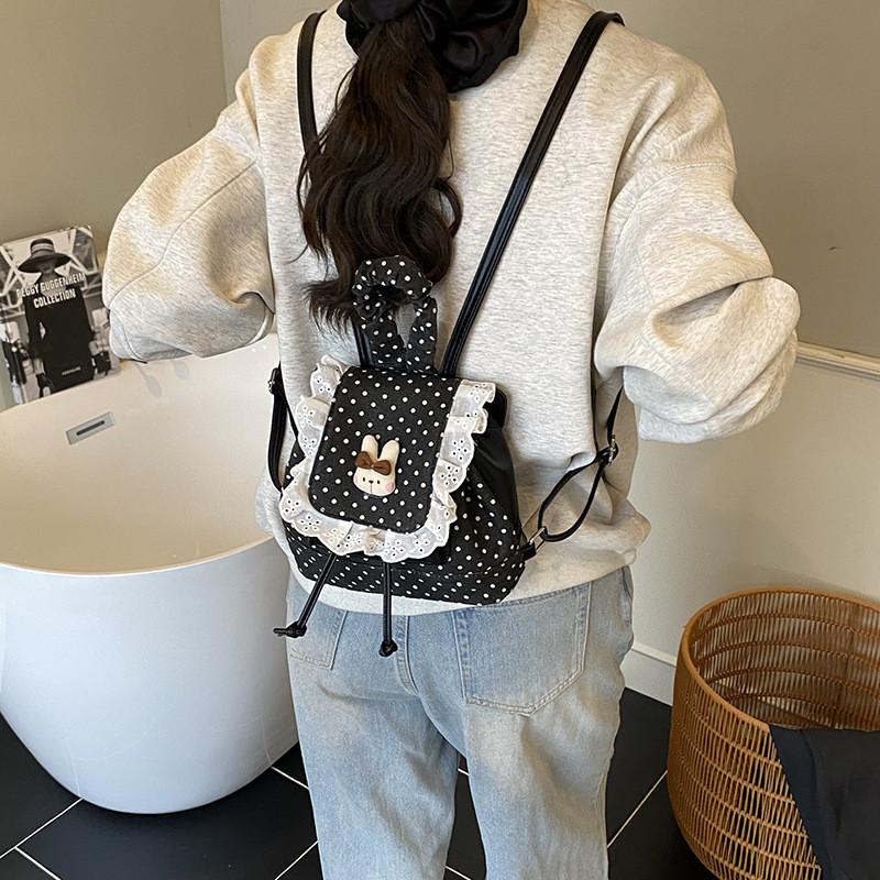 Pu Dot Pattern Mini Backpack For Women With Lace Detail For Daily Use