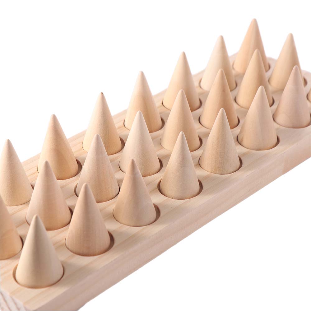 Retro Finger Rings Holder Decorative Ring Storage Rack Wood Cone Ring Display Stand  Key
