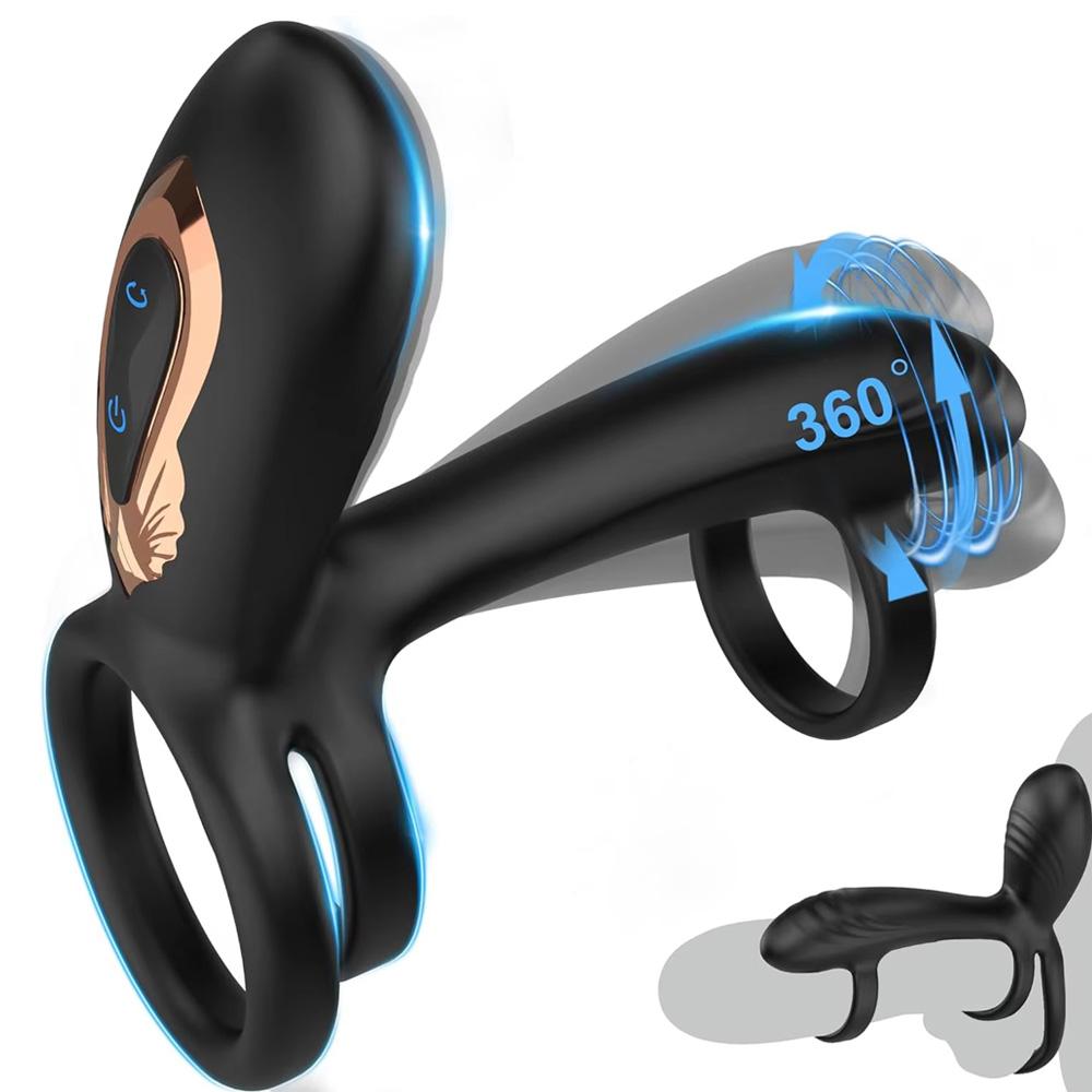 Fernbedienung Dualer Penisring Vibrator für Männer Verzögerungszeit Prostata-Massagegerät Cockringe Verdrehend Vibrierendes Sexspielzeug für Männer