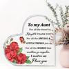 2D Flat, "To My Aunt" Heart Acrylic Decor Sign, Red Roses & Green Foliage Design, Home Decor Plaque Hanging Wall Art Decorative Garden Decoration for