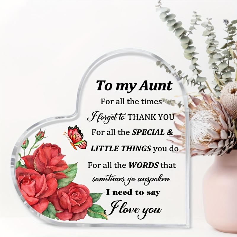 2D Flat, "To My Aunt" Heart Acrylic Decor Sign, Red Roses & Green Foliage Design, Home Decor Plaque Hanging Wall Art Decorative Garden Decoration for
