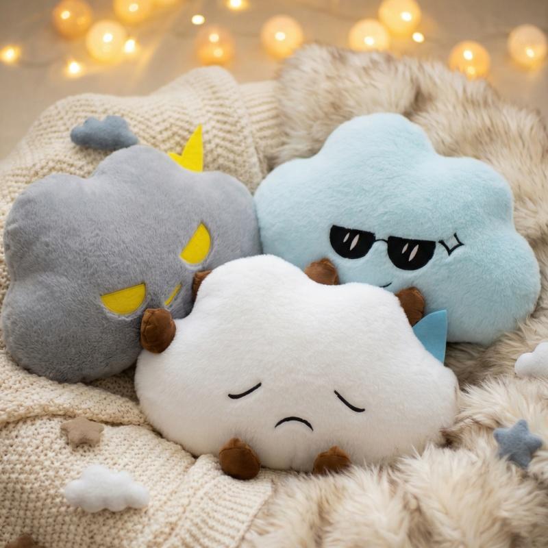 Creative Cartoon Emotion Cloud Plush Toys Soft Cozy Mood Cloud Throw Pillow Cuddly Sofa Cushion Funny Room Decor Cute Gift