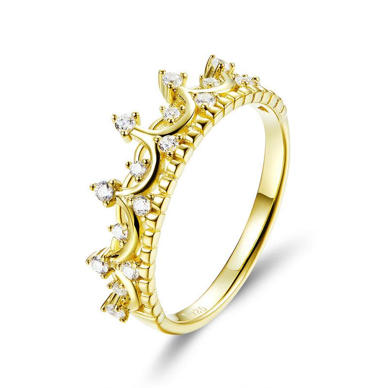 

WOSTU 925 Silver 18K Gold Royal Crown Band Rings For Women Shiny Zircon Wedding Party Ring Girl Birthday Jewelry Gift 8