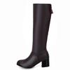 Fashion Autumn Winter Warm Over The Knee Boots Women Fashion Side Zipper High Heels Bow Ladies Soft PU Leather Long Botas Mujer Brown