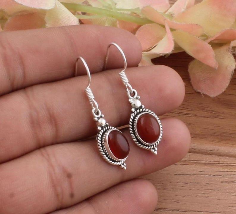 Solid 925 Sterling Silver Carnelian Gemstone Handmade Boho Designer Statement Earring Women Gift Earring Charm Jewelry