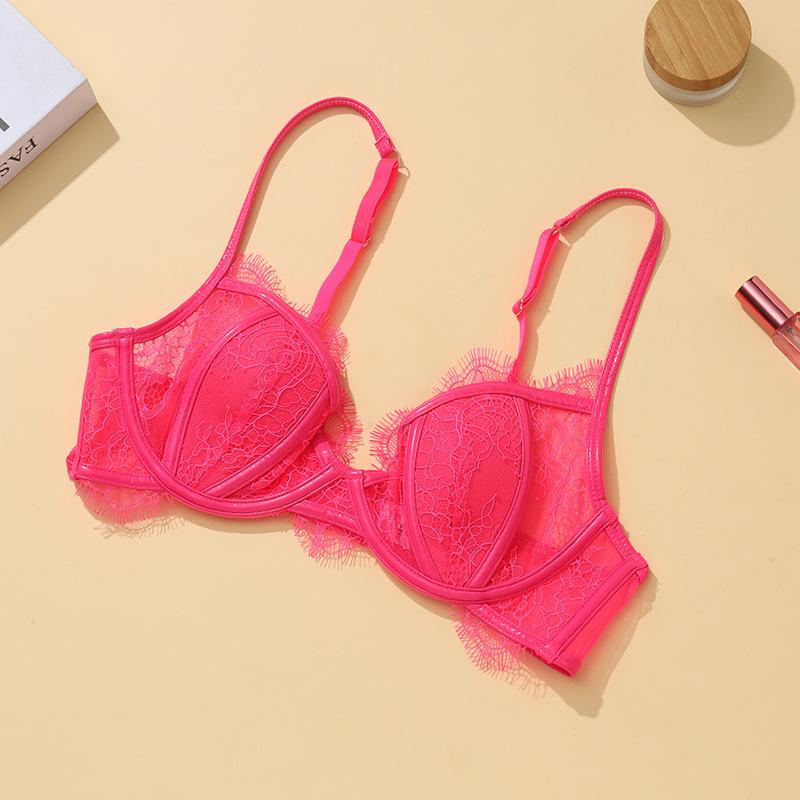 

Rabbit Ear Cup Bra, Sexy Lace Bra, Women s Pure Wind Thin Breathable Big Breast Small Bra 85C рожевий червоний колір