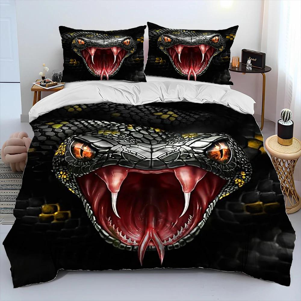 Snake Duvet Cover Set Serpent Comforter Bedding with 2 Pillowcases Comfortable and Breathable Scary Animals Style Quilt Covers