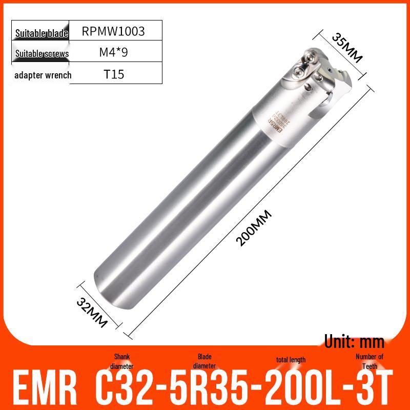 Shockproof EMR CNC Milling Cutter Holder - Round Nose, Bull Nose & Flat Machining Extensions (R4, R5, R6)