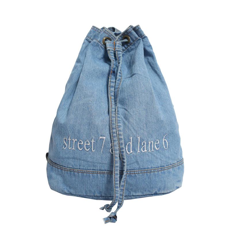 Denim Drawstring Backpack Women's Backpack Letter Embroidery Student Schoolbag
