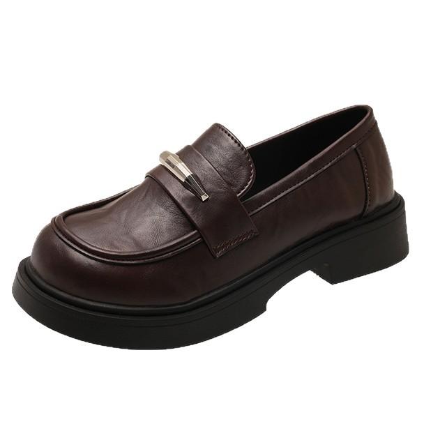 Platform loafers women's one-pedal 2025 new autumn and winter black versatile jk shoes retro British style small leather shoes