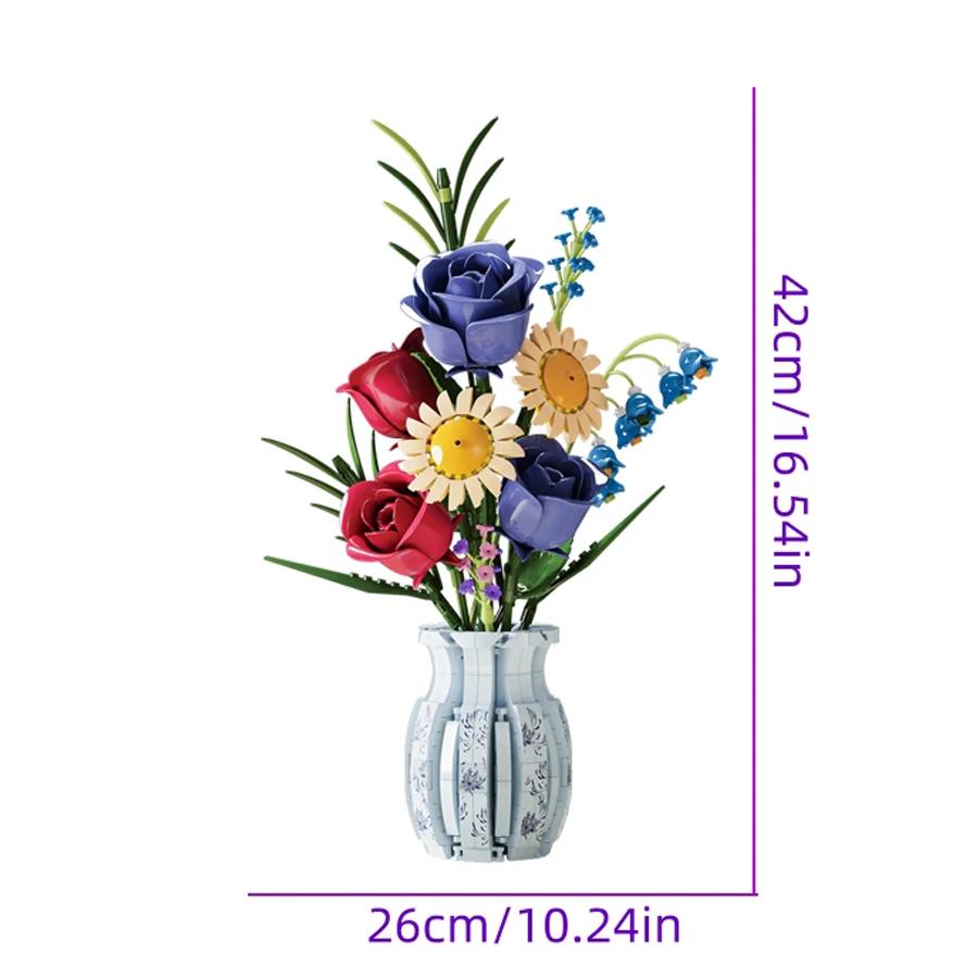 Non-Toxic Creative Puzzle Bricks Assembled Autumn Rose Flower Vase Building Block Set Children Collection Toy Children & Children 787 Pcs