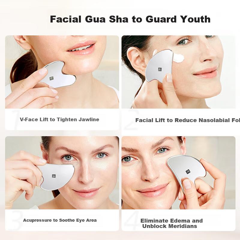 Gua Sha Board, Facial Massage Tool, Lifting And Tissue Scraping Stick, German Quality Stainless Steel, Can Be Used for Ice Compress
