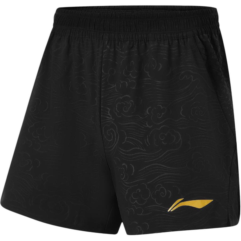 Li Ning Stolní tenisová série Tištěné logo Střední pas Pohodlné Prodyšné Sportovní šortky s rovnými nohavicemi Dámské šortky Černé AAPU212-1