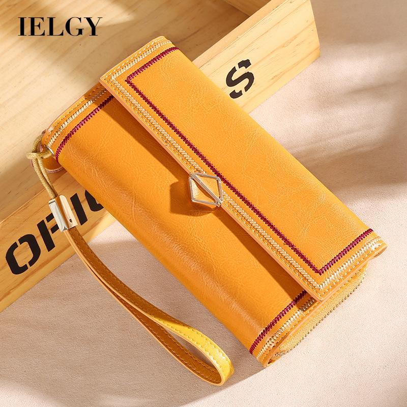 IELGY Женская сумка кожаная денежная ретро черная большая емкость на молнии модная — фото 3