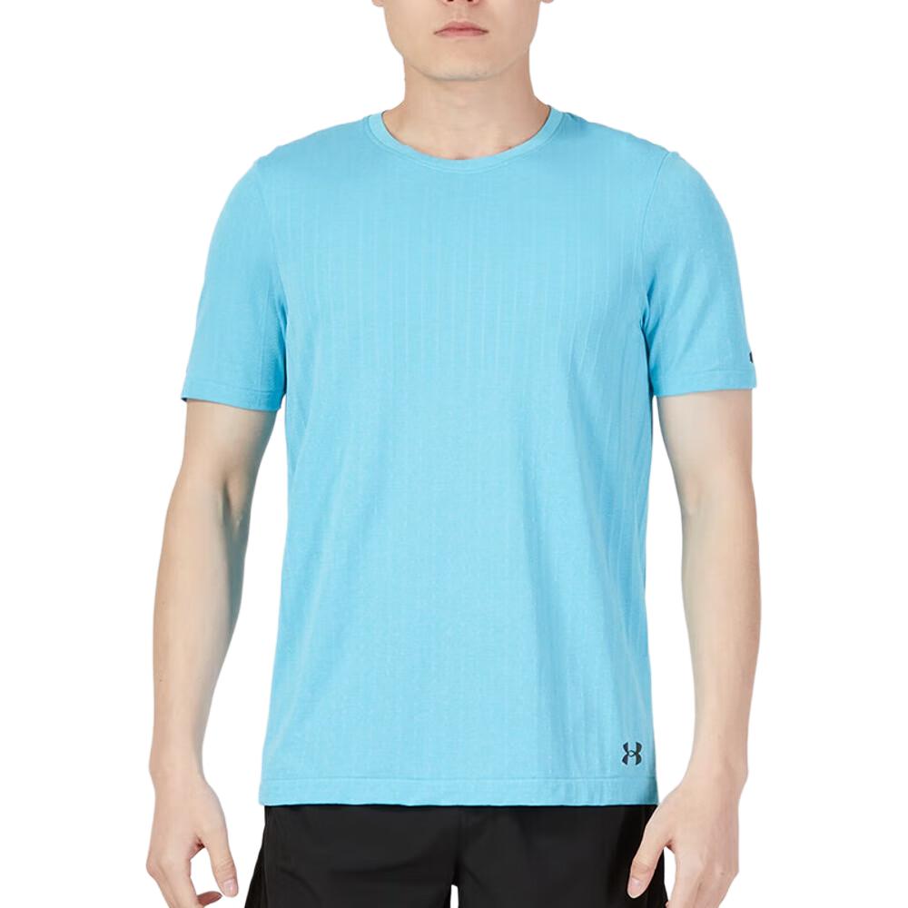 Under Armour Solid Color Mesh Design Round Neck Sports T-Shirt Men Tops Glacier-Blue 1373724-433