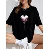 Weißes Oversized T-Shirt mit Herz-Blumenmuster und Text für Freizeitkleidung