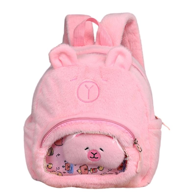 

Cartoon Ita Bag Capybara Plush Backpacks Girl School Bag Plush Rucksack Travel Daypack for Girl Women Travel Camping розовый