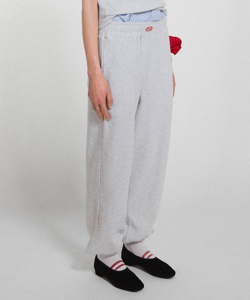 Minasu Track Logo Waffle Jogger Pants_White Melange