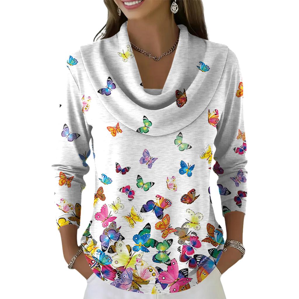 Pulover Top Dama Casual și la Modă cu Gât Rotund și Mânecă Lungă Imprimat