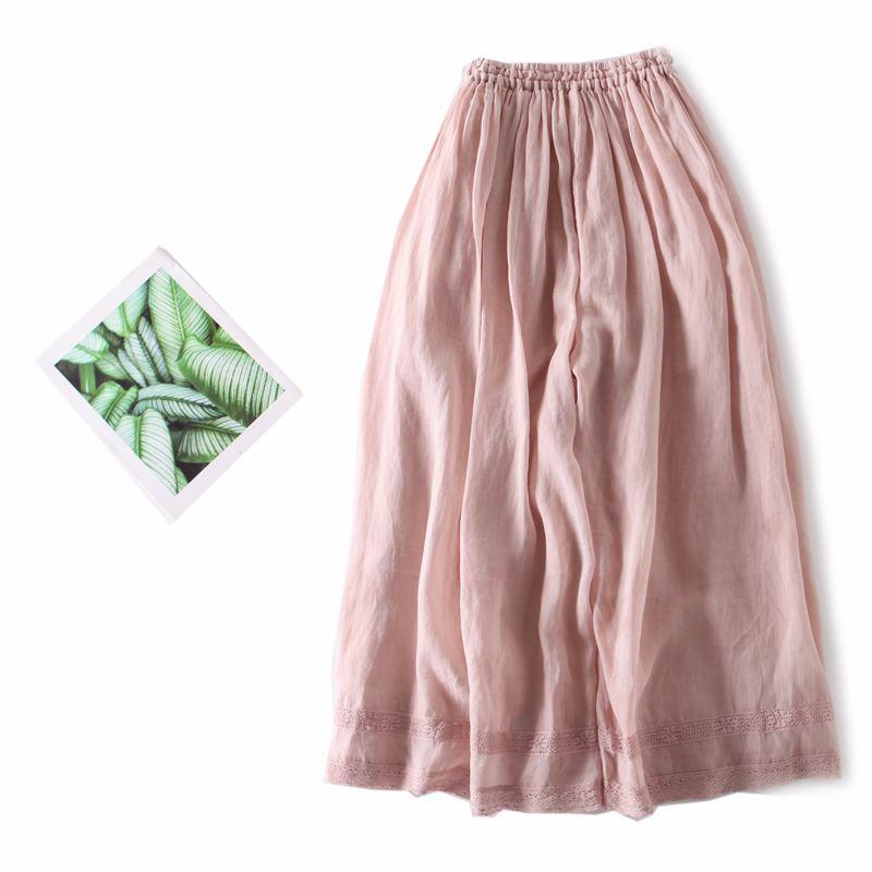 2026 Spring/Summer New Women s Cotton-Linen Straight Wide-Leg Pants, Artistic Loose Ramie Casual Pants M розовый
