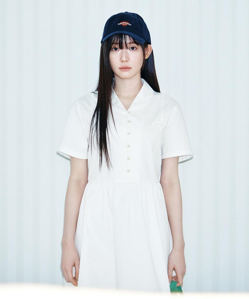 Covernat Woman Collared Half-Sleeve Dress Ivory